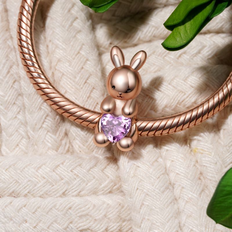 Gray Bunny Embraces Love Charm