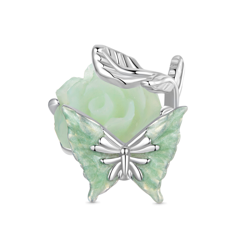 Spring Green Rose Butterfly Charm