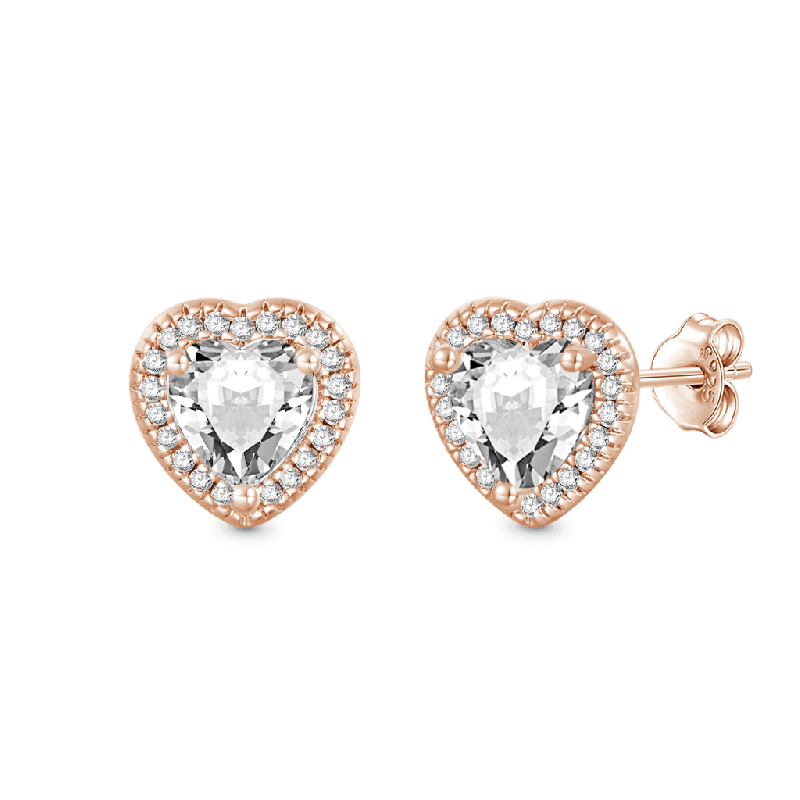 Brilliant Heart Diamond Halo Stud Earrings