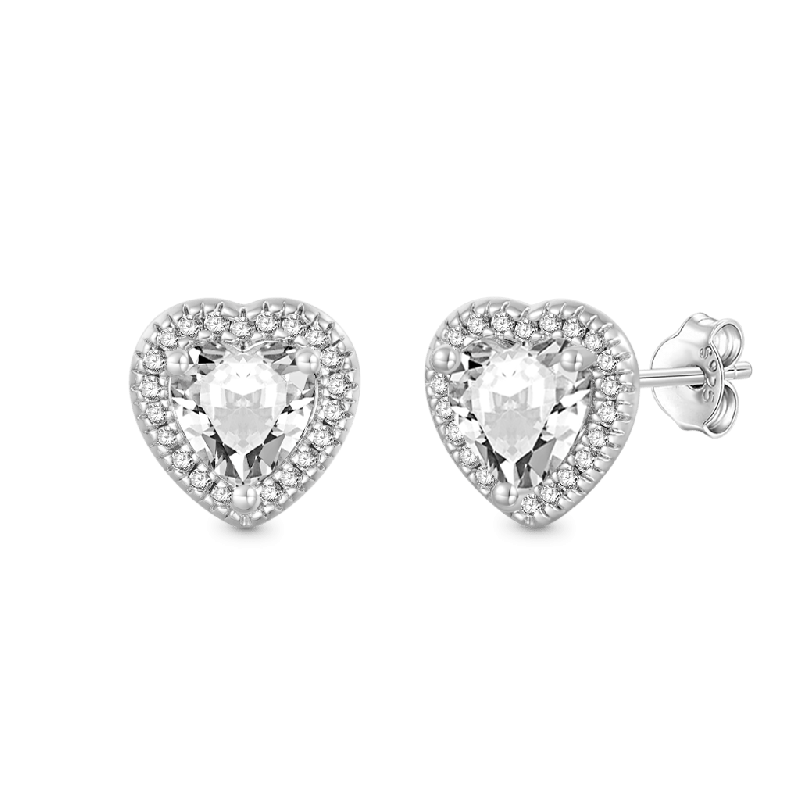 Brilliant Heart Diamond Halo Stud Earrings
