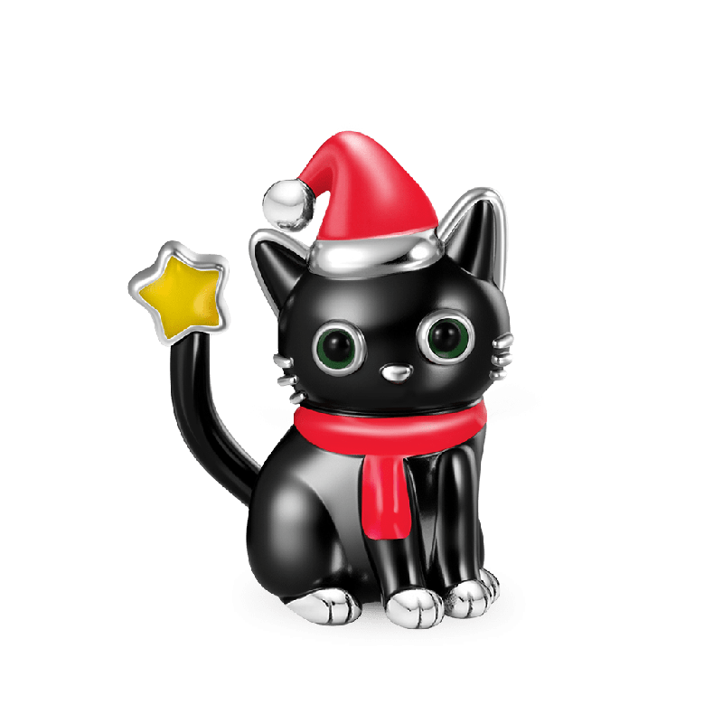 Christmas Black Cat Charm