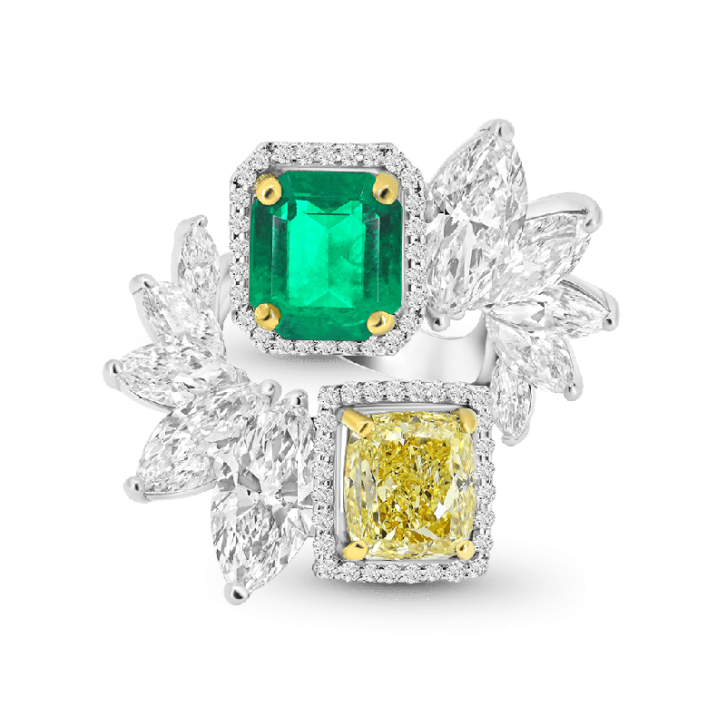 Leaf Cluster  Emerald & Yellow Ring