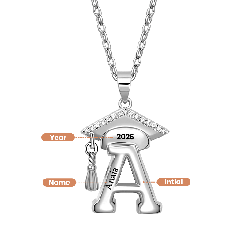 Grad Cap Initial Necklace