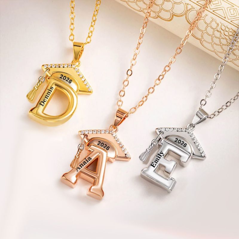 Grad Cap Initial Necklace
