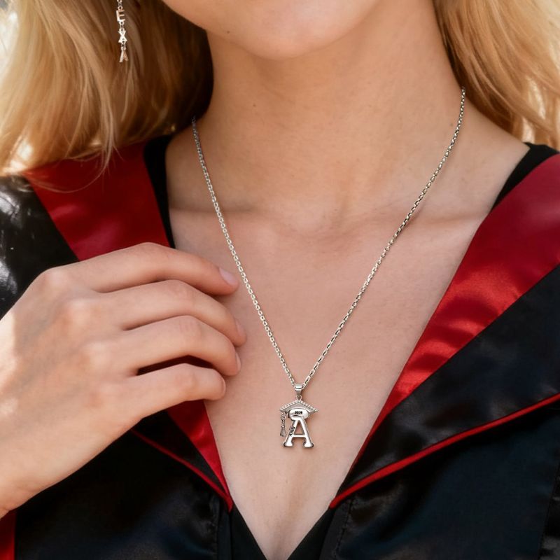 Grad Cap Initial Necklace