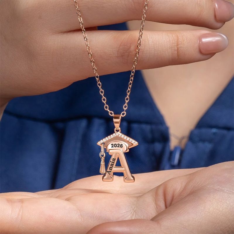 Grad Cap Initial Necklace