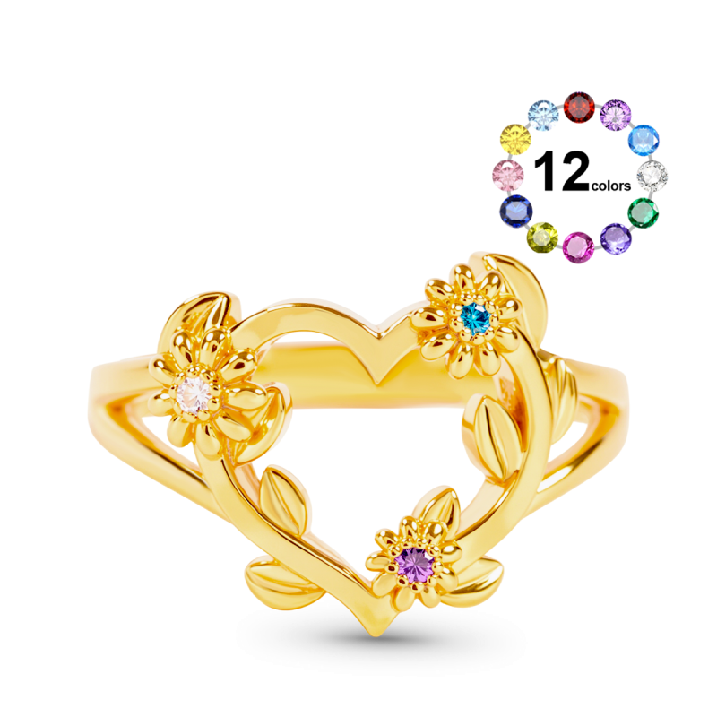 Personalized Heart Flower Ring