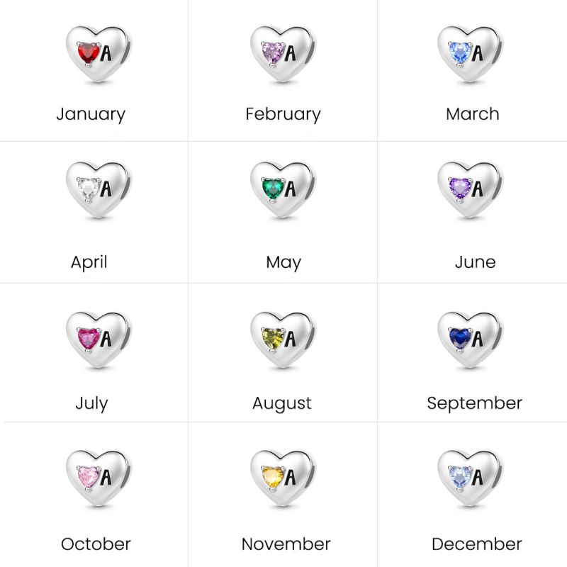 Heart Initial Birthstone Charm