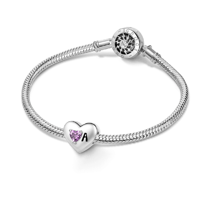 Heart Initial Birthstone Charm