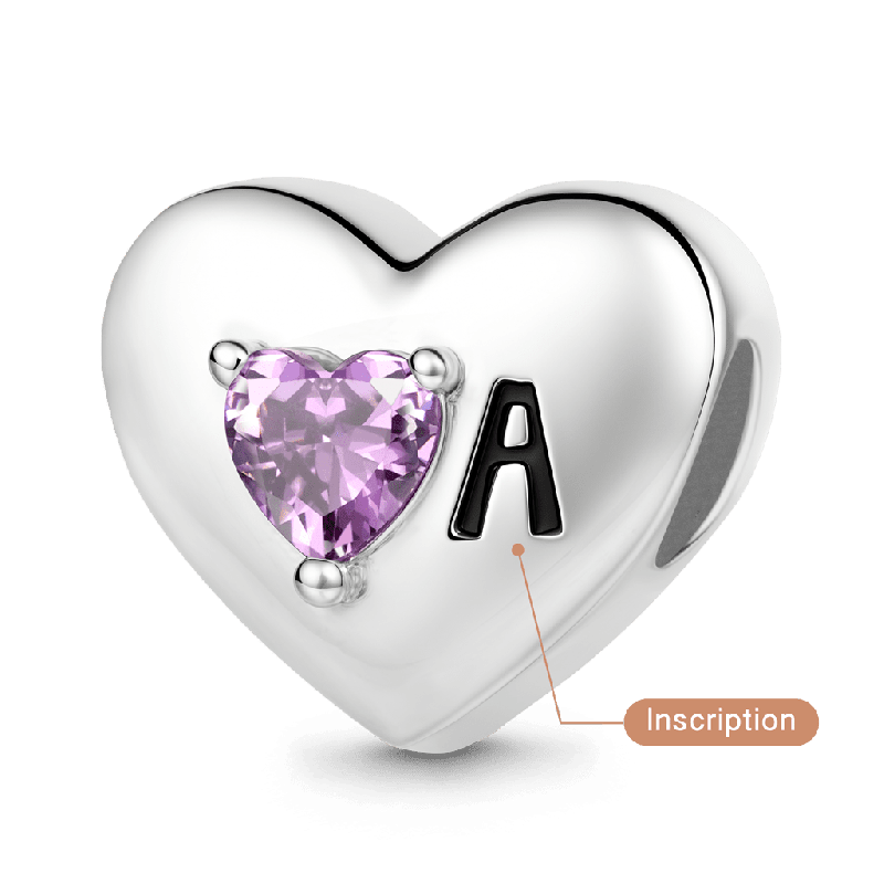 Heart Initial Birthstone Charm
