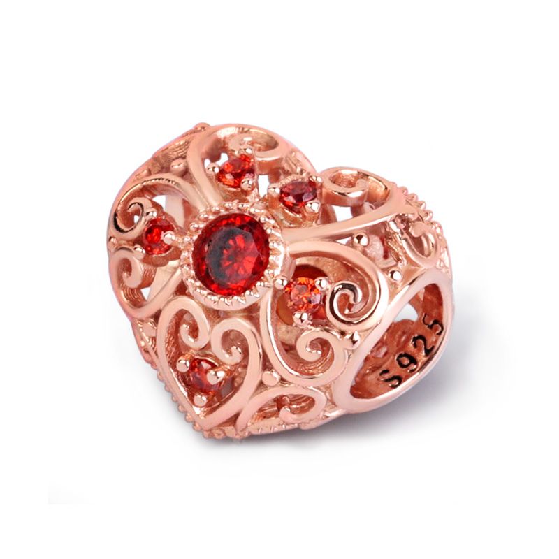 Hollow Heart Birthstone Charm
