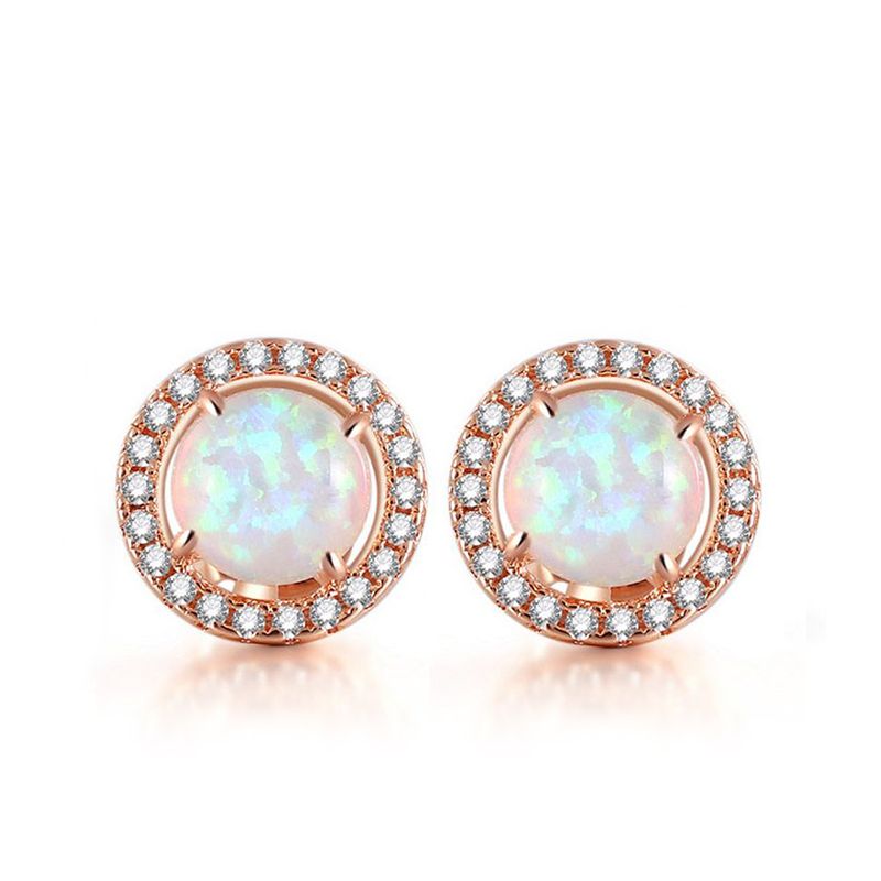 Round Stud Earrings with Opal