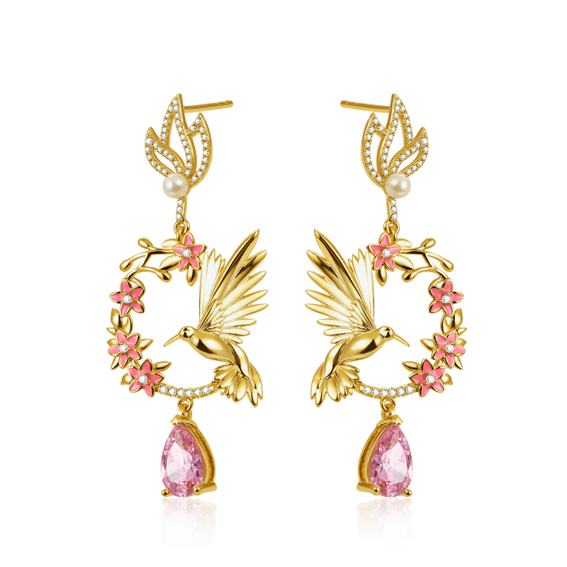Hummingbird Flower Earrings