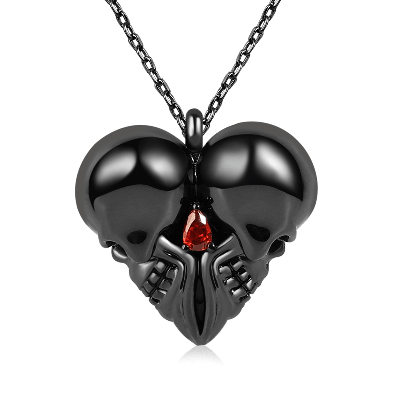 Heart Shaped Double Skull Necklace
