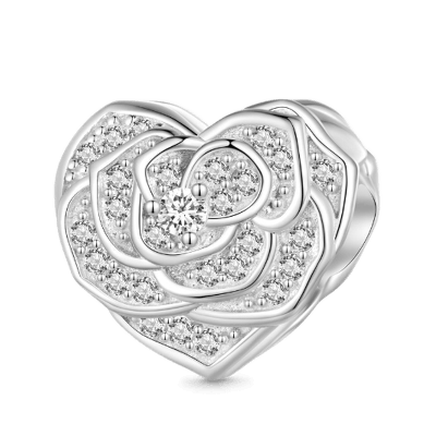Rose Flower Heart Charm