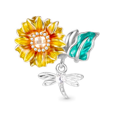 Dragonfly Loves Sunflower Charm