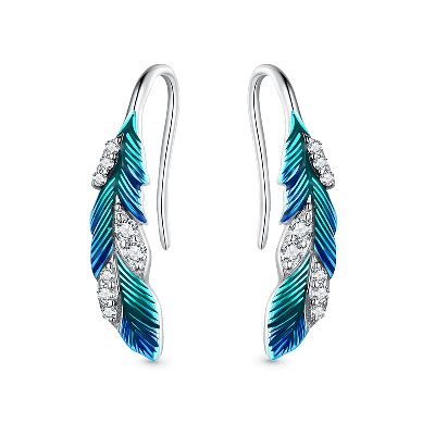 Blue Feather Dangle Earrings