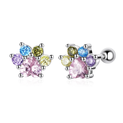 Colorful Zircon Paw Earrings
