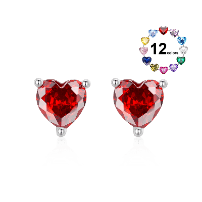 Birthstone Heart Stud Earrings