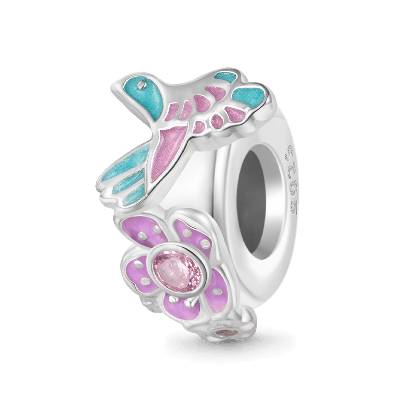 Hummingbird Love Flower Charm