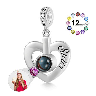 Birthstone Heart Photo Pendant