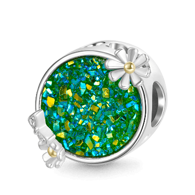 Green Daisy Butterfly Charm