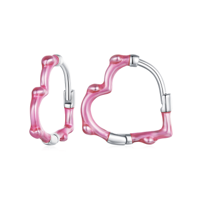 Pink Heart Hoop Earrings