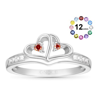 Double Heart Birthstone Ring