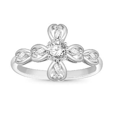 Hollow Love Heart Cross Ring