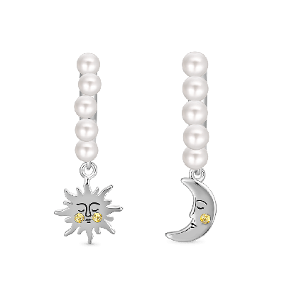 Sun & Moon Face Pearl Hoop Earrings