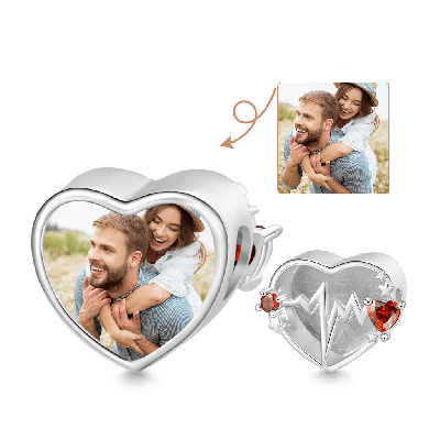 ECG Ripples Heart Birthstone Photo Charm