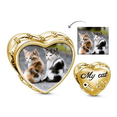 18K Gold Plated Cute Cat Photo Charm