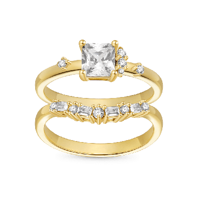 Square Zirconia Curve Stackable Rings