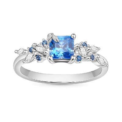 Aquamarine Square Cut Leafs Ring