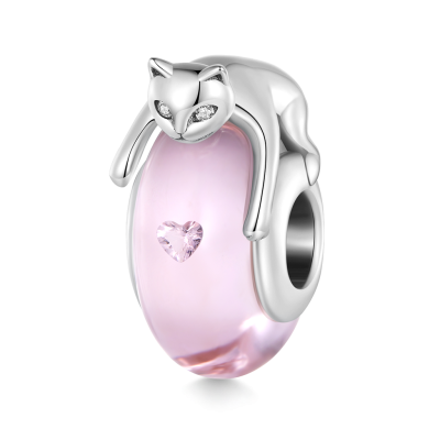 Cat Lying on Pink Glass Charm
