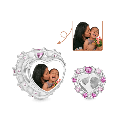 Mother & Baby Heart Photo Charm
