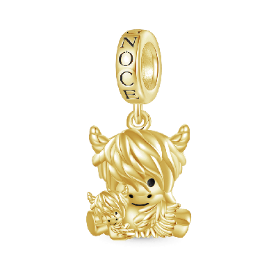 Gold Highland Cow Mother and Child Pendant