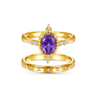 Oval Cut Amethyst Stacking Ring Set