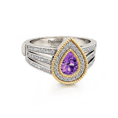 Amethyst Double Pear Halo Split Shank Ring