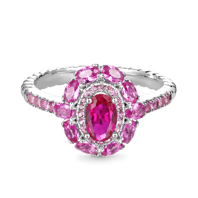 Oval Fuchsia Double Halo Ring