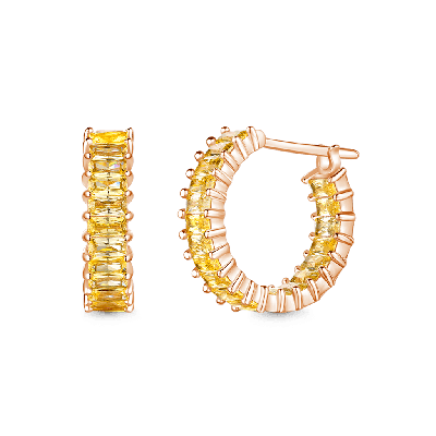 Citrine Baguette Cut Eternity Hoop Earrings