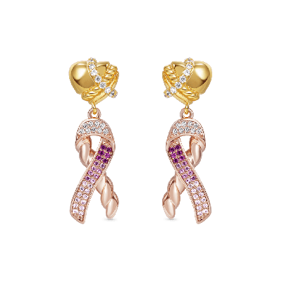 Love Heart & Ribbon Symbol Drop Earrings
