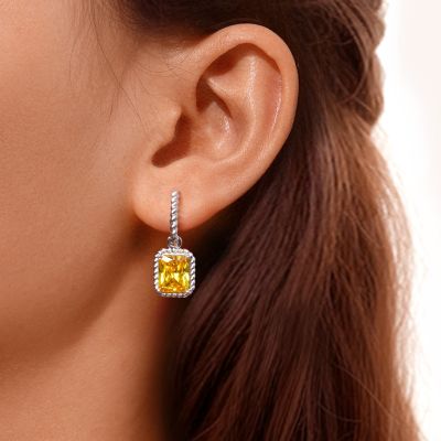 Citrine Radiant Cut Twisted Rope Earrings