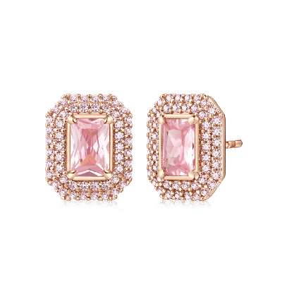 Pink Rose Gold Square Stud Earrings