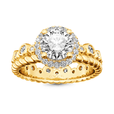 Round Cut Halo Crown Engagement Ring