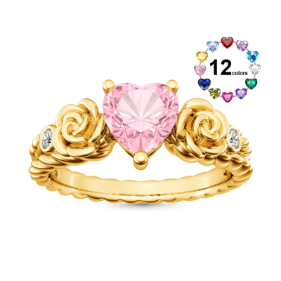 Heart Rose Flower Engagement Ring