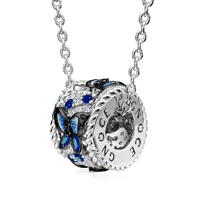 Blue Butterfly Drum Pendant Necklace