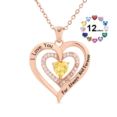 "I Love You" Heart Birthstone Necklace