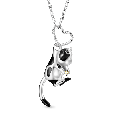 Cow Cat Heart Necklace