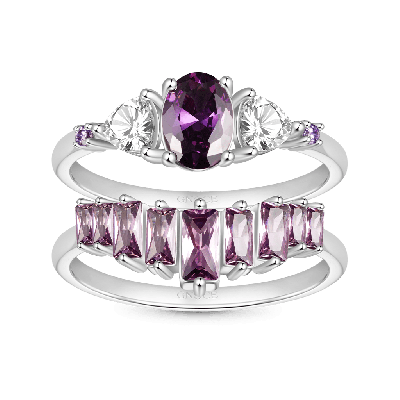 Egg-cut Fuchsia Rectangle Ring Set